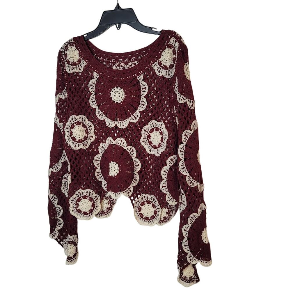 Knit Crocheted Sweater Modern Boho Size Medium NEW Two Tone Layering Bell Sleeve